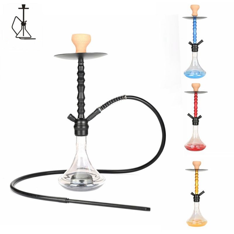 Medium Size Shisha Aluminum Hookah Single Hookah Hose Colorful Glass Pipe